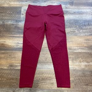 Deep red Victoria secret sport leggings with leopard print mesh legs